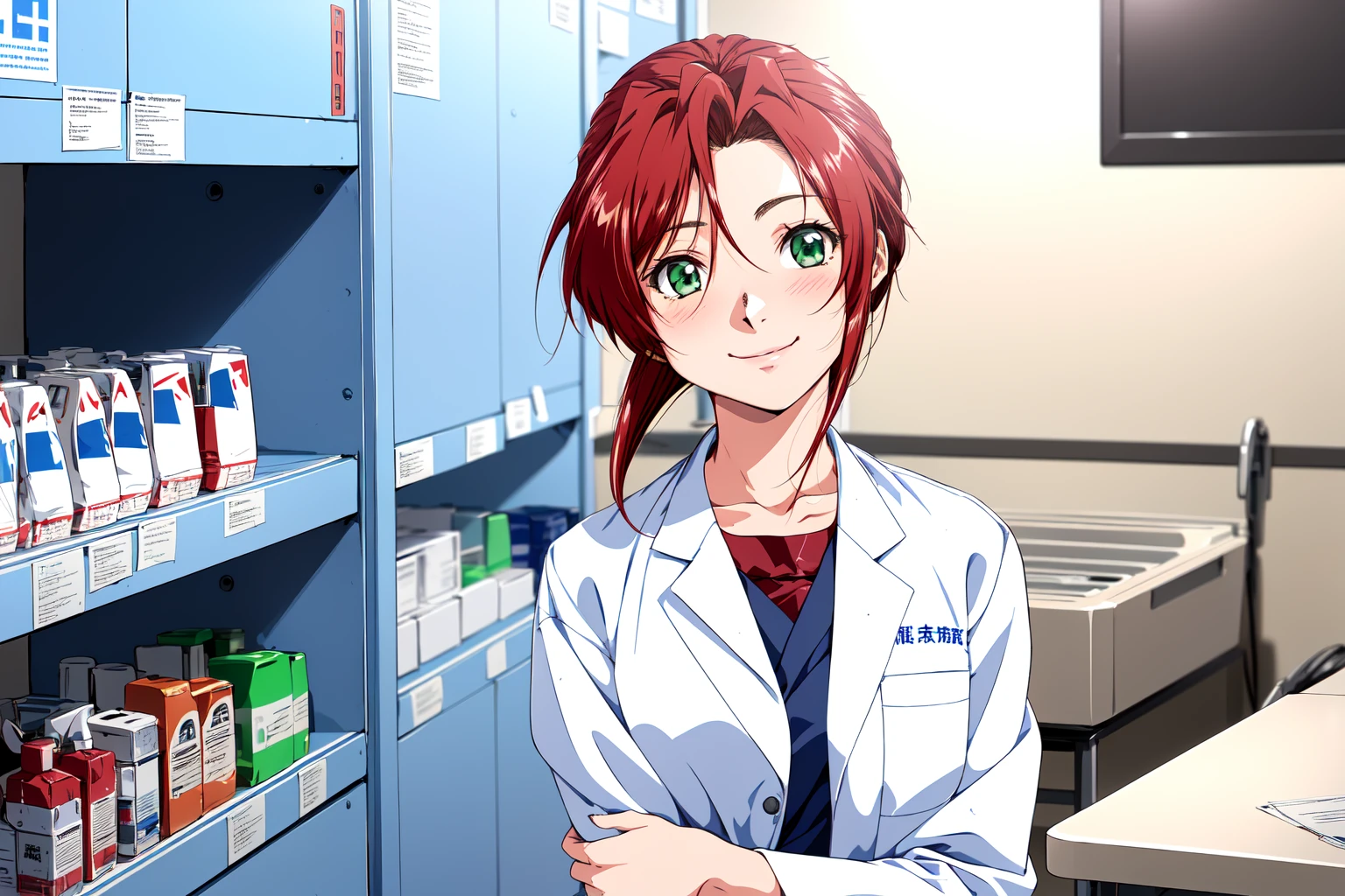 (RAW photo, best quality), 1girl, natural lighting,
hospital pharmacy, solo, light smile,
<lora:innai_kansen_iimura_manami_v2_2-000002:1>, iimura manami, labcoat,