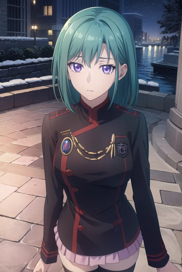lenaleelee, <lora:lenalee lee hallow s1-lora-nochekaiser:1>,
lenalee lee, bangs, hair between eyes, (purple eyes:1.1), green hair,
BREAK skirt, thighhighs, long sleeves, jacket, pleated skirt, boots, miniskirt, zettai ryouiki, black jacket, pink skirt, layered skirt, military jacket,
BREAK outdoors, city, starry sky, night, moon,
BREAK looking at viewer, (cowboy shot:1.5),
BREAK <lyco:GoodHands-beta2:1>, (masterpiece:1.2), best quality, high resolution, unity 8k wallpaper, (illustration:0.8), (beautiful detailed eyes:1.6), extremely detailed face, perfect lighting, extremely detailed CG, (perfect hands, perfect anatomy),