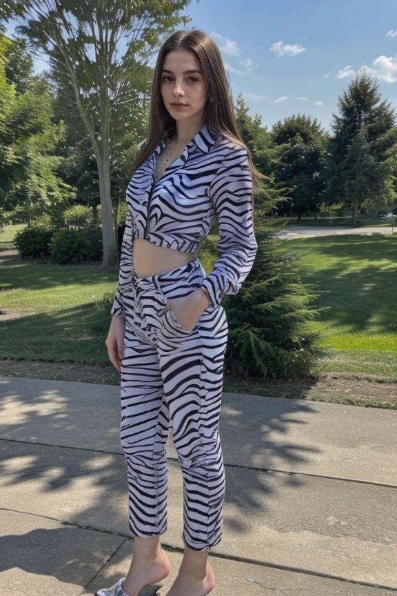 1woman, long hair, realistic, masterpiece, high detailed skin, looking at viewer, outdoor view, solo, full body shot
<lora:Zebra_Shirt_Pant_By_Stable_Yogi:0.8> zebra print, collared shirt, pants
<lora:Instagram_Face_By_Stable_Yogi:0.4>