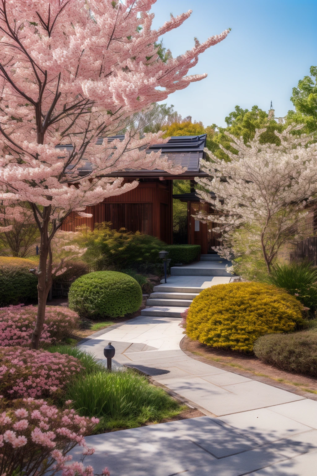 <lora:JJsJapanese_Graden:.6>,masterpiece, best quality,Landscape, scenery, outdoors, building, tree, sky, real world location, grass, bush, flower, city, water, lawn, sidewalk,sakura, dawn, day,
RAW photo, subject, 8k uhd, dslr, soft lighting, high quality, film grain, Fujifilm XT3