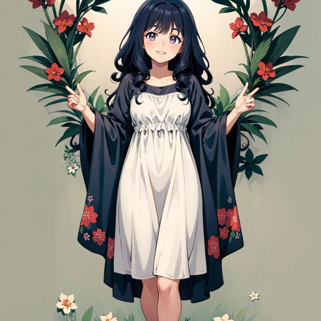 <lora:ETO_OCC006:0.5>,looking at viewer,smile,parted lips,
ETO_OCC,1girl,curly hair,longhair,fat,
full body,floral background,nature,plant dresses,