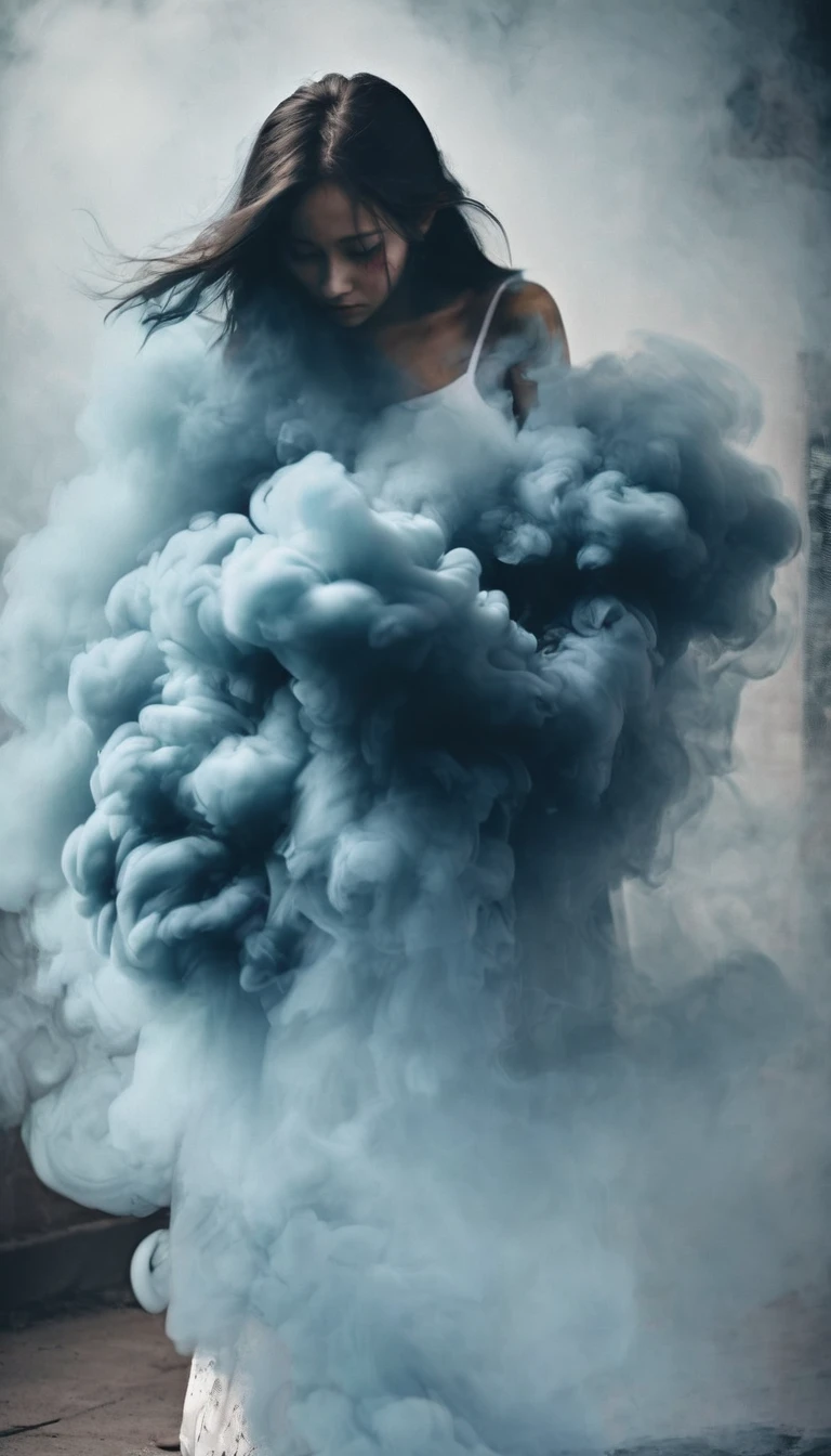 (a girl made of blue smoke),dynamic vision,<lora:xl-shanbailing-1126darkness黿:1>,bailing_darkness,
