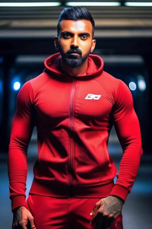 lowery david a man <lora:KL-Rahul_Lowery-David-000001:1>, realistic photo in a worn ((skin-revealing skimpy  red tracksuit, massive hairy pecs)), big pecs, big arms, bulge, VPL, ((light bokeh)), intricate, (steel metal [rust]), elegant, eroticing sexual energoerotic, sharp to by greg rutkowski, soft lighting, vibrant colors, (masterpiece), ((streets)), (detailed face), looking at viewer, light smile, night, walking towards viewecinematic lighting, beautiful lighting, cinematic lighting, (hazy filter, film grain:1.2)