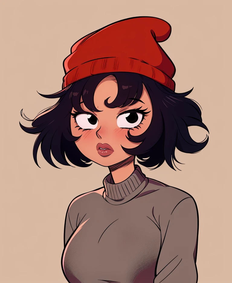 Paula,short purple hair,black eyes,lips,dark skin,messy hair,
grey sweater,red hat,pants,long sleeves,
standing,
garage,
(insanely detailed, beautiful detailed face, masterpiece, best quality),solo,<lora:PaulaSmall:0.7>,