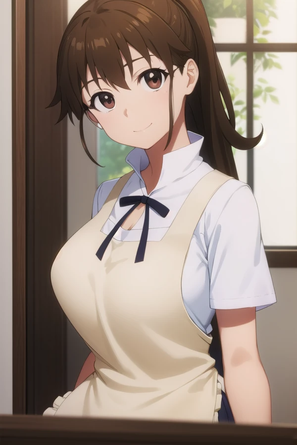 popurataneshima, <lora:popura taneshima s2-lora-nochekaiser:1>,
popura taneshima, long hair, brown hair, (brown eyes:1.5), ponytail, ahoge, smile,
BREAK apron, waitress, short sleeves, skirt, black skirt,
BREAK indoors, restaurant,
BREAK looking at viewer, (cowboy shot:1.5),
BREAK <lyco:GoodHands-beta2:1>, (masterpiece:1.2), best quality, high resolution, unity 8k wallpaper, (illustration:0.8), (beautiful detailed eyes:1.6), extremely detailed face, perfect lighting, extremely detailed CG, (perfect hands, perfect anatomy),