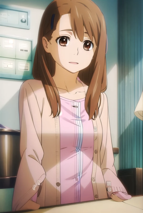 toukoyadomi, <lora:touko yadomi s1-lora-nochekaiser:1>,
touko yadomi, long hair, brown hair, (brown eyes:1.7), hair over shoulder, hair clip, smile,
BREAK shirt, yellow shirt, collarbone, long sleeve, cardigan, (pink cardigan:1.5),
BREAK indoors,
BREAK looking at viewer, (cowboy shot:1.5),
BREAK <lyco:GoodHands-beta2:1>, (masterpiece:1.2), best quality, high resolution, unity 8k wallpaper, (illustration:0.8), (beautiful detailed eyes:1.6), extremely detailed face, perfect lighting, extremely detailed CG, (perfect hands, perfect anatomy),