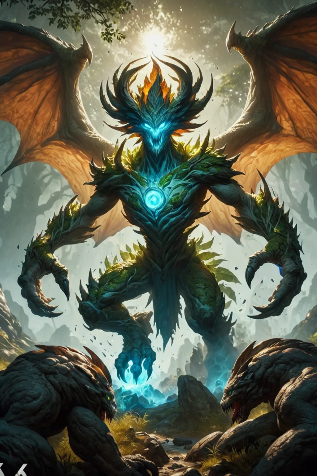 ultra realistic 8k cg, masterpiece, professional artwork, cinematic lighting, painting of a (earth elemental) summoning monsters <lora:Fantasy_Monsters_XL:1>