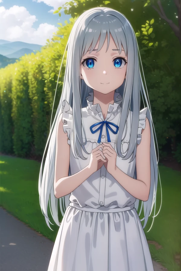 meikohonma, <lora:meiko honma s1-lora-nochekaiser:1>,
meiko honma, long hair, blue eyes, grey hair, smile,
BREAK dress, sleeveless, sleeveless dress,
BREAK outdoors, house, fields, grass, sky, sun, clouds,
BREAK looking at viewer, (cowboy shot:1.5),
BREAK <lyco:GoodHands-beta2:1>, (masterpiece:1.2), best quality, high resolution, unity 8k wallpaper, (illustration:0.8), (beautiful detailed eyes:1.6), extremely detailed face, perfect lighting, extremely detailed CG, (perfect hands, perfect anatomy),