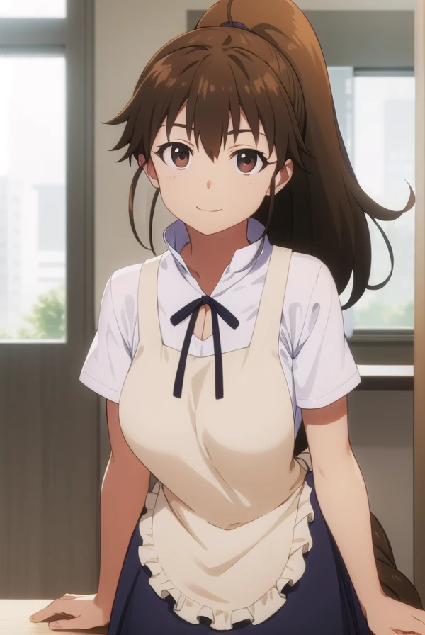 popurataneshima, <lora:popura taneshima s2-lora-nochekaiser:1>,
popura taneshima, long hair, brown hair, (brown eyes:1.5), ponytail, ahoge, smile,
BREAK apron, waitress, short sleeves, skirt, black skirt,
BREAK indoors, restaurant,
BREAK looking at viewer, (cowboy shot:1.5),
BREAK <lyco:GoodHands-beta2:1>, (masterpiece:1.2), best quality, high resolution, unity 8k wallpaper, (illustration:0.8), (beautiful detailed eyes:1.6), extremely detailed face, perfect lighting, extremely detailed CG, (perfect hands, perfect anatomy),