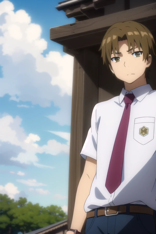 atsumumatsuyuki, <lora:atsumu matsuyuki s1-lora-nochekaiser:1>,
atsumu matsuyuki, brown hair, (brown eyes:1.3), male focus,
BREAK shirt, school uniform, white shirt, short sleeves, necktie, collared shirt, belt, pants, red necktie, watch, wristwatch,
BREAK outdoors, house, fields, grass, sky, sun, clouds,
BREAK looking at viewer, (cowboy shot:1.5),
BREAK <lyco:GoodHands-beta2:1>, (masterpiece:1.2), best quality, high resolution, unity 8k wallpaper, (illustration:0.8), (beautiful detailed eyes:1.6), extremely detailed face, perfect lighting, extremely detailed CG, (perfect hands, perfect anatomy),