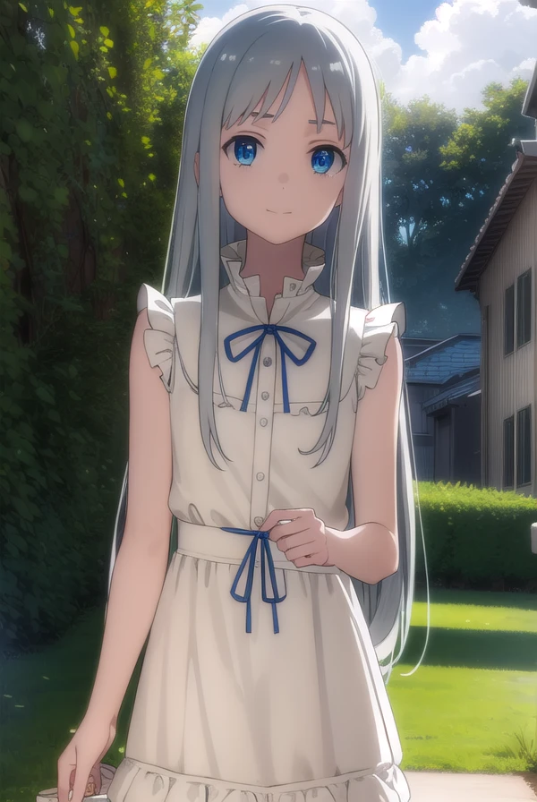 meikohonma, <lora:meiko honma s1-lora-nochekaiser:1>,
meiko honma, long hair, blue eyes, grey hair, smile,
BREAK dress, sleeveless, sleeveless dress,
BREAK outdoors, house, fields, grass, sky, sun, clouds,
BREAK looking at viewer, (cowboy shot:1.5),
BREAK <lyco:GoodHands-beta2:1>, (masterpiece:1.2), best quality, high resolution, unity 8k wallpaper, (illustration:0.8), (beautiful detailed eyes:1.6), extremely detailed face, perfect lighting, extremely detailed CG, (perfect hands, perfect anatomy),