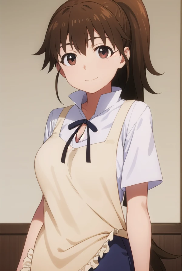 popurataneshima, <lora:popura taneshima s2-lora-nochekaiser:1>,
popura taneshima, long hair, brown hair, (brown eyes:1.5), ponytail, ahoge, smile,
BREAK apron, waitress, short sleeves, skirt, black skirt,
BREAK indoors, restaurant,
BREAK looking at viewer, (cowboy shot:1.5),
BREAK <lyco:GoodHands-beta2:1>, (masterpiece:1.2), best quality, high resolution, unity 8k wallpaper, (illustration:0.8), (beautiful detailed eyes:1.6), extremely detailed face, perfect lighting, extremely detailed CG, (perfect hands, perfect anatomy),