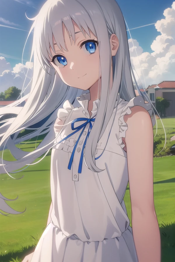 meikohonma, <lora:meiko honma s1-lora-nochekaiser:1>,
meiko honma, long hair, blue eyes, grey hair, smile,
BREAK dress, sleeveless, sleeveless dress,
BREAK outdoors, house, fields, grass, sky, sun, clouds,
BREAK looking at viewer, (cowboy shot:1.5),
BREAK <lyco:GoodHands-beta2:1>, (masterpiece:1.2), best quality, high resolution, unity 8k wallpaper, (illustration:0.8), (beautiful detailed eyes:1.6), extremely detailed face, perfect lighting, extremely detailed CG, (perfect hands, perfect anatomy),