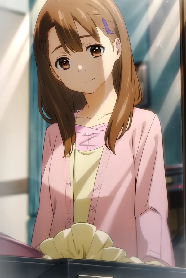 toukoyadomi, <lora:touko yadomi s1-lora-nochekaiser:1>,
touko yadomi, long hair, brown hair, (brown eyes:1.7), hair over shoulder, hair clip, smile,
BREAK shirt, yellow shirt, collarbone, long sleeve, cardigan, (pink cardigan:1.5),
BREAK indoors,
BREAK looking at viewer, (cowboy shot:1.5),
BREAK <lyco:GoodHands-beta2:1>, (masterpiece:1.2), best quality, high resolution, unity 8k wallpaper, (illustration:0.8), (beautiful detailed eyes:1.6), extremely detailed face, perfect lighting, extremely detailed CG, (perfect hands, perfect anatomy),