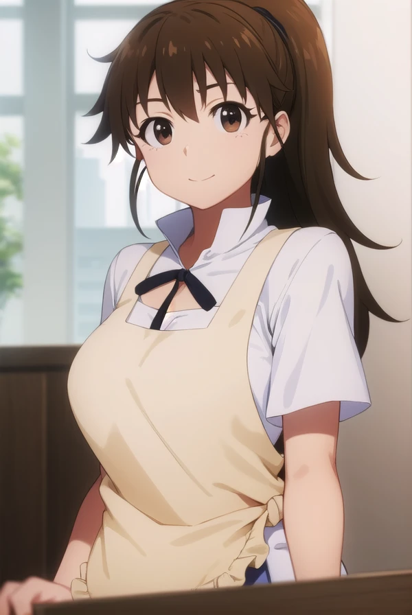 popurataneshima, <lora:popura taneshima s2-lora-nochekaiser:1>,
popura taneshima, long hair, brown hair, (brown eyes:1.5), ponytail, ahoge, smile,
BREAK apron, waitress, short sleeves, skirt, black skirt,
BREAK indoors, restaurant,
BREAK looking at viewer, (cowboy shot:1.5),
BREAK <lyco:GoodHands-beta2:1>, (masterpiece:1.2), best quality, high resolution, unity 8k wallpaper, (illustration:0.8), (beautiful detailed eyes:1.6), extremely detailed face, perfect lighting, extremely detailed CG, (perfect hands, perfect anatomy),