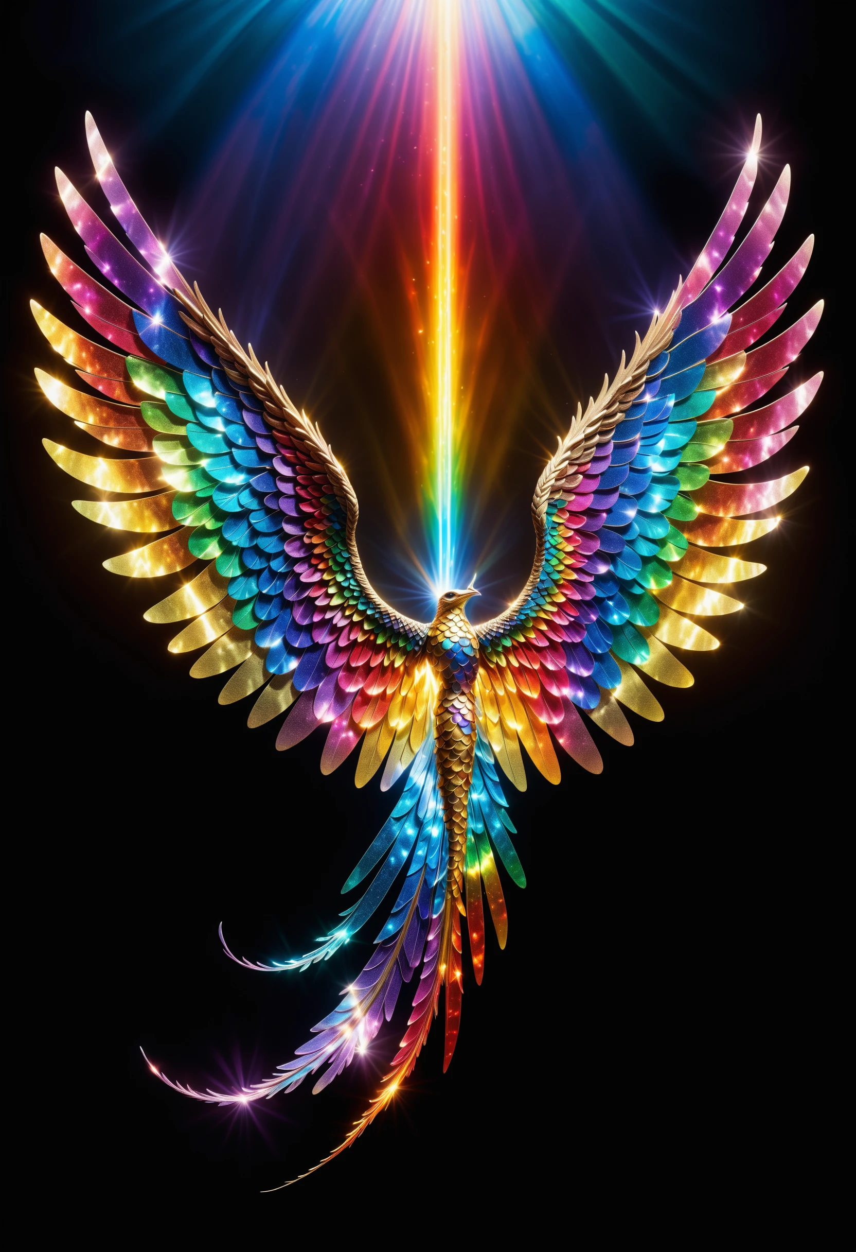 A prism refracting a beam of sunlight, splitting it into a spectrum of vibrant colors, each color embodied by a hovering ethereal creature with wings made of shimmering scales, vibrant particles
<lora:dvrscls:0.8> drvscls
