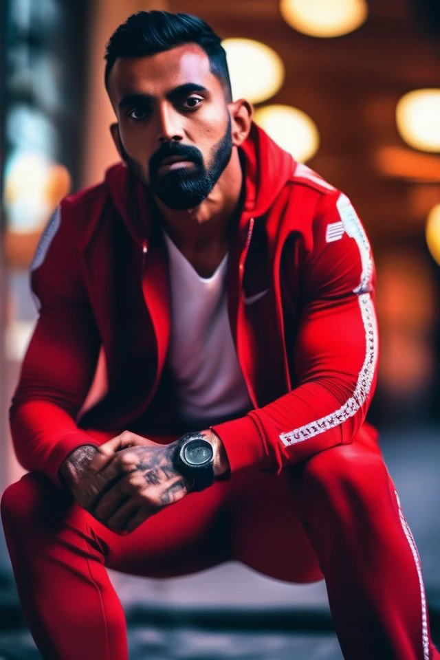 lowery david a man <lora:KL-Rahul_Lowery-David-000001:1>, realistic photo in a worn ((skin-revealing skimpy erotic red tracksuit, massive hairy pecs)), big pecs, big arms, bulge, VPL, ((light bokeh)), intricate, (steel metal [rust]), elegant, erotic, exuding sexual energy, homoerotic, sharp focus, photo by greg rutkowski, soft lighting, vibrant colors, (masterpiece), ((streets)), (detailed face), looking at viewer, light smile, night, walking towards viewer, cinematic lighting, beautiful lighting, cinematic lighting, (hazy filter, film grain:1.2)