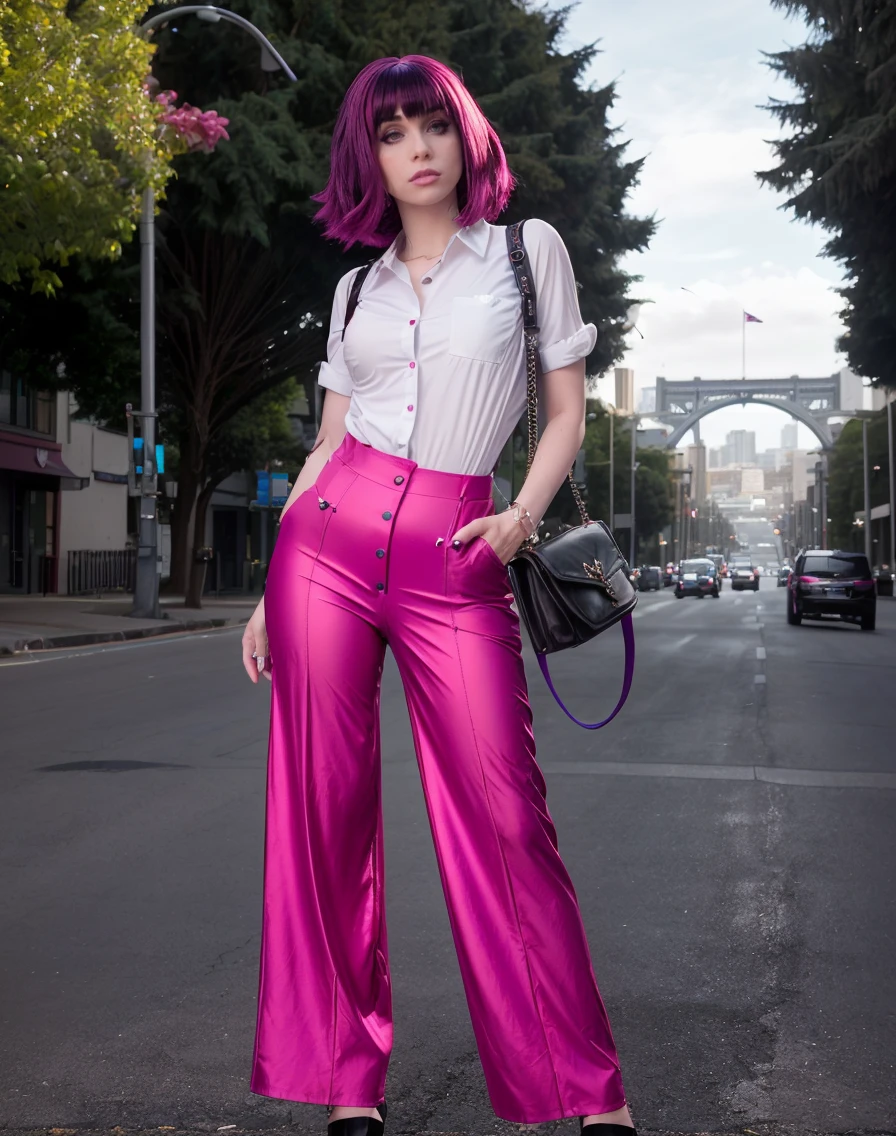 cinematic photo , realistic, style raw, <lora:quiron_SarinaValentina_v1_lora:0.97> SarinaValentinaQuiron woman Dressed in the (style of Art Nouveau Scribe modest outfit Minimalist Fuchsia Bodycon dress with Messenger bags) (with Aurora Skybridge in the background ), Dancing in a cha-cha-cha pose, . 35mm photograph, film, bokeh, professional, 4k, highly detailed, realistic, a woman Kite landboarding wearing Button-up shirt and Gaucho pants: Wide-legged, calf-length pants with a flowing silhouette.,