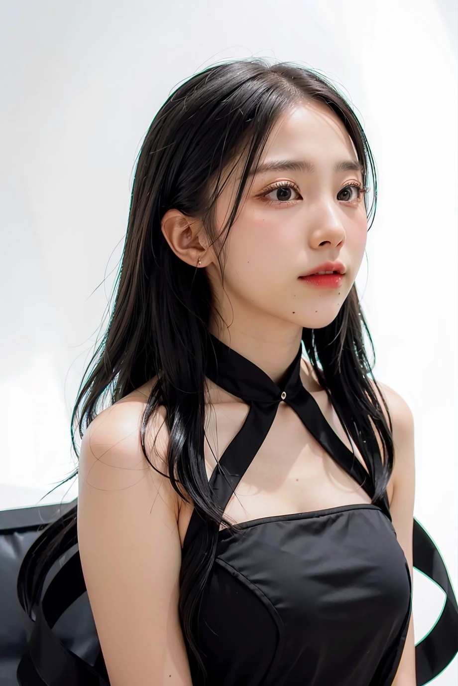 1girl, black formal long dress,white background, <lora:kannudee_-04:1>