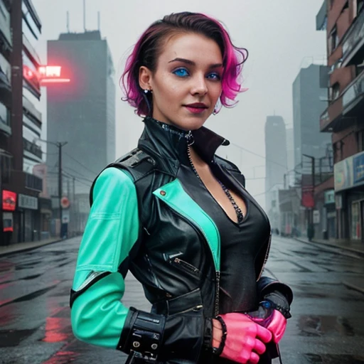 <lora:cybergirl_sd15_v4_15000_lora_f16:0.60>, 35mm (photo) in dark, rainy, smoggy cyberpunk cityscape of beautiful colorful future punk Cybergirl, BREAK medium natural hair, BREAK gorgeous eyes BREAK ,,, detailed face, sexy smile, confident pose, [shows ass], glowing cyber arm, sharp background, photorealistic, hyperrealistic, photograph, film, professional, water, reflections, refraction 4k, highly detailed