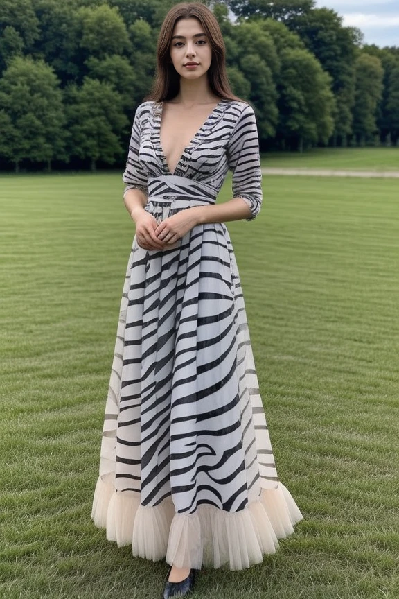 1woman, long hair, realistic, masterpiece, high detailed skin, looking at viewer, outdoor view, solo, full body shot
<lora:Zebra_Long_Dress_By_Stable_Yogi:1>zebra print, long dress