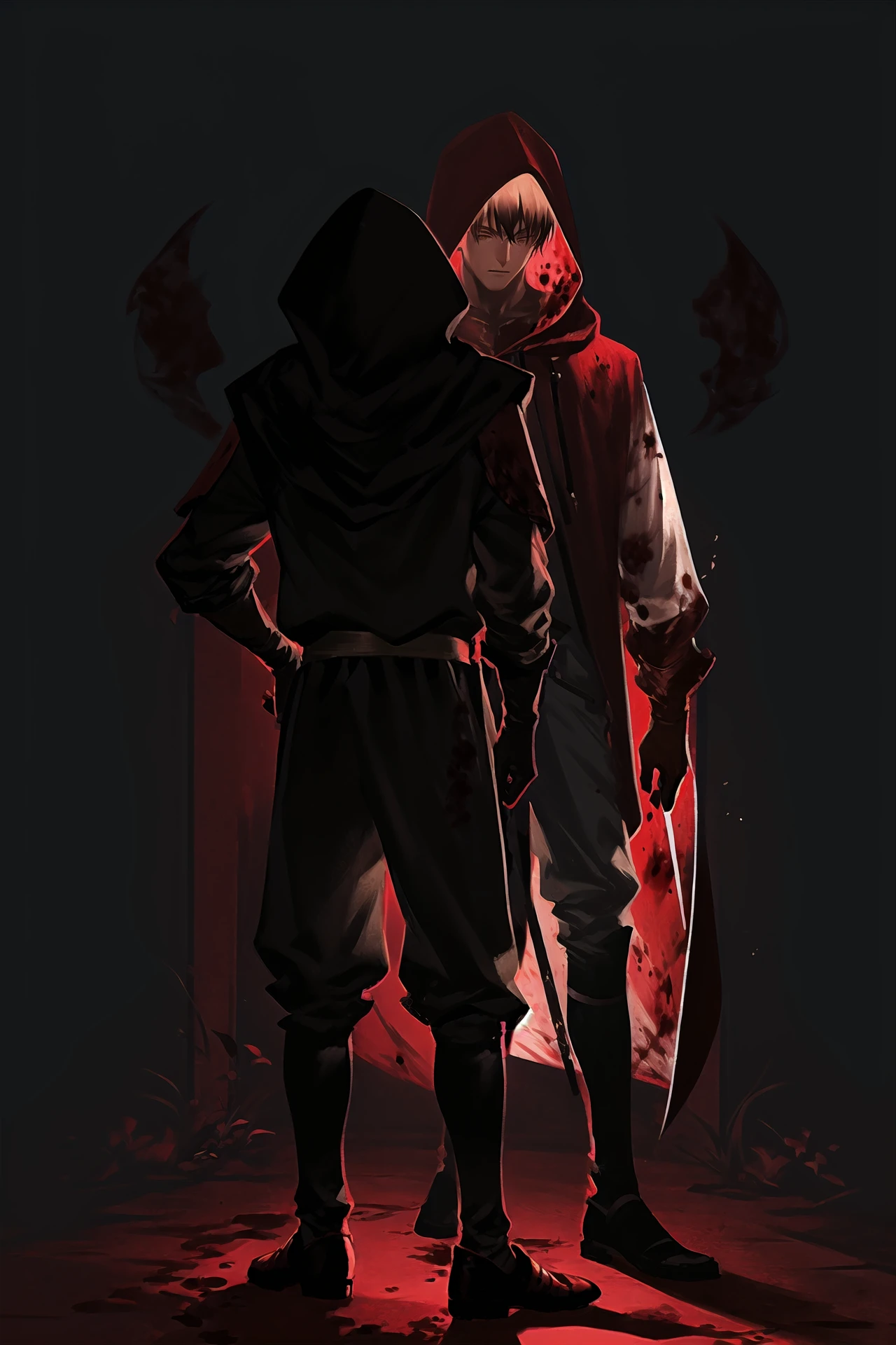 weapon, sword, multiple boys, blood, 2boys, male focus, hood, holding weapon, blood on clothes, brown hair, holding, short hair, standing
/////////// <lora:reiko-000298:1>, <lora:ç»ä¸½çå
å½±:0.2>,<lora:add_detail:0.35>, <lora:adaptedmodel:0.35>