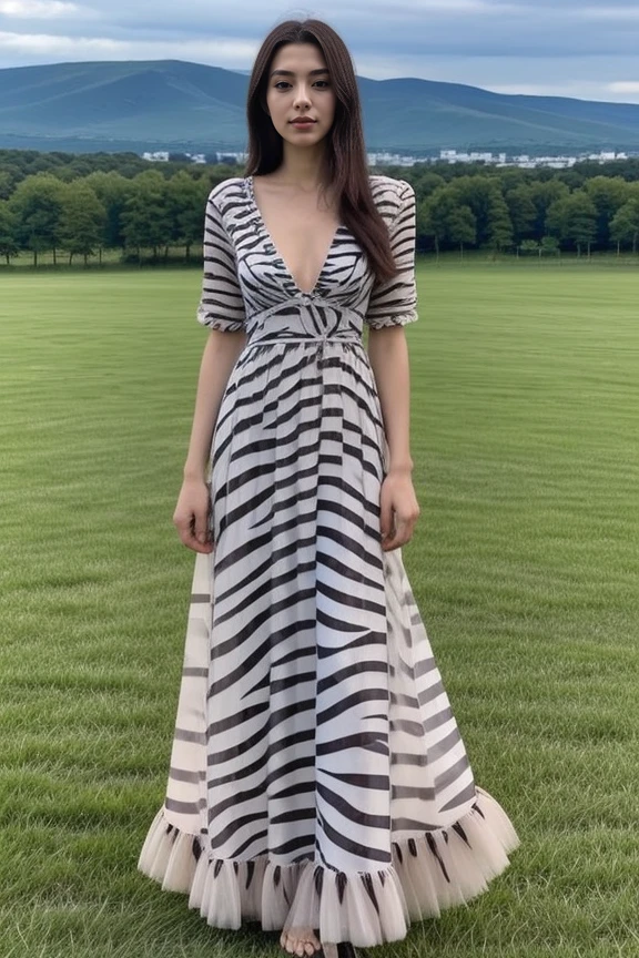 1woman, long hair, realistic, masterpiece, high detailed skin, looking at viewer, outdoor view, solo, full body shot
<lora:Zebra_Long_Dress_By_Stable_Yogi:1>zebra print, long dress