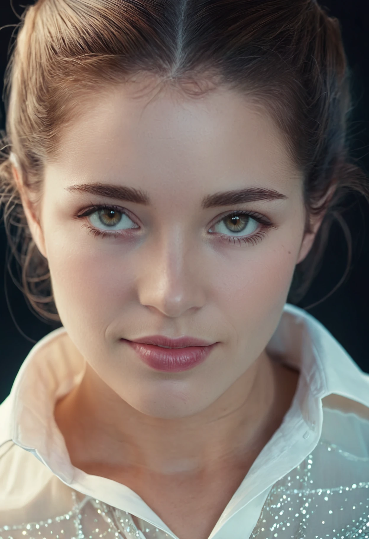 cinematic film still <lora:TawneeStone_SDXL_v1.0:1> professional fashion photography of a ((ohwx woman)) (symmetrical headshot:1.1), honest, RAW, cold tones, sharp, square shoulders, face focus, (skin pores:0.1), hyper detailed, hard lighting, subsurface scattering, caustics, cinematic, in style of Platon shot on Canon EOS 5D Mark IV 24-70mm f/2.8 1/125s 400 Natural light, reflectors, wearing a silk blouse . 35mm photograph, film, bokeh, professional, 4k, highly detailed . shallow depth of field, vignette, highly detailed, high budget, bokeh, cinemascope, moody, epic, gorgeous, film grain, grainy