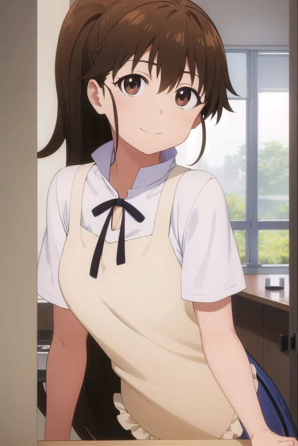 popurataneshima, <lora:popura taneshima s2-lora-nochekaiser:1>,
popura taneshima, long hair, brown hair, (brown eyes:1.5), ponytail, ahoge, smile,
BREAK apron, waitress, short sleeves, skirt, black skirt,
BREAK indoors, restaurant,
BREAK looking at viewer, (cowboy shot:1.5),
BREAK <lyco:GoodHands-beta2:1>, (masterpiece:1.2), best quality, high resolution, unity 8k wallpaper, (illustration:0.8), (beautiful detailed eyes:1.6), extremely detailed face, perfect lighting, extremely detailed CG, (perfect hands, perfect anatomy),