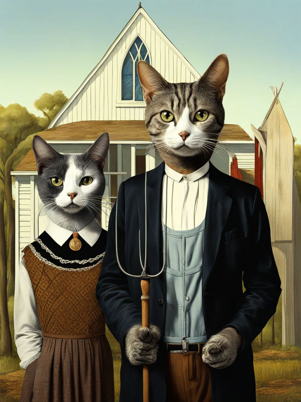 American gothic HuMeow <lora:SDXL-HuMeow-LoRA-r8-000003:1>