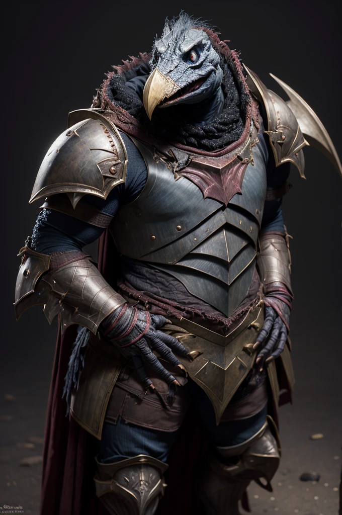 skeksil, a chunky skeksis wearing dark beak armor <lora:Skeksis:1>