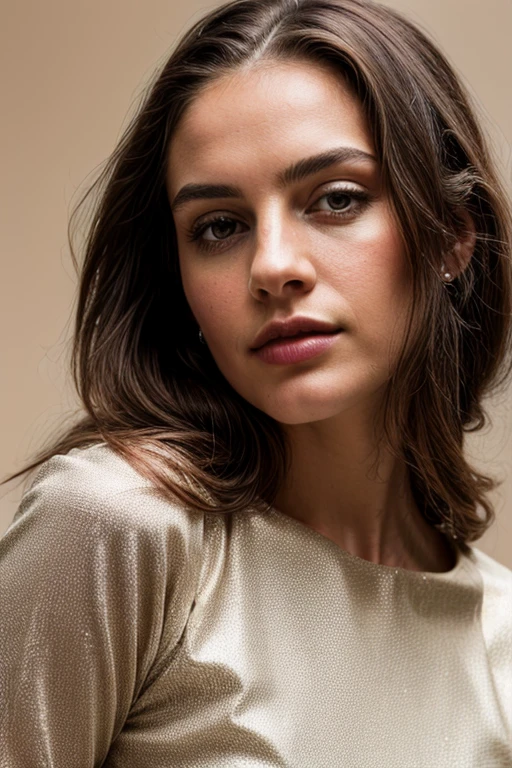 Breathtaking cinematic photo of a 30 year old girl with brown hair and brown eyes, happy, cheerful expression, closed mouth, beautiful lips, intricate details, shallow depth of field, highly detailed, high budget, epic Hollywood film, gorgeous, masterpiece, award-winning, professional, highly detailed, detailed skin texture, (blush: 0.5), (goosebumps: 0.5). (the most beautiful woman in the world) (brown hair) (short curly hair, wild hair, stylish cut) thin face, thin nose, beautiful, very beautiful, perfect face, slender body (slender), (brown hair) (brown eyes ) (white skin) Beautiful body, western face, predatory eyes, pink lips, thick thighs. full body, western beauty, thin nose, beautiful, perfect, ((best quality)), ((ultra resolution)), ((photorealistic: 1.4)), (intricate details), perfect face, makeup: 1.5 , clear face, facial details. front view ((uniform, tactical costume, agent costume, spy))