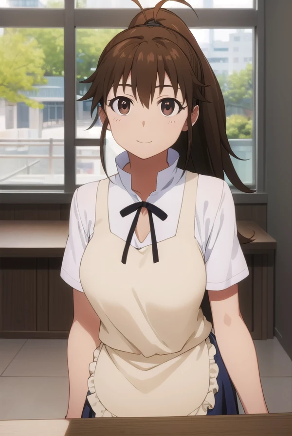 popurataneshima, <lora:popura taneshima s2-lora-nochekaiser:1>,
popura taneshima, long hair, brown hair, (brown eyes:1.5), ponytail, ahoge, smile,
BREAK apron, waitress, short sleeves, skirt, black skirt,
BREAK indoors, restaurant,
BREAK looking at viewer, (cowboy shot:1.5),
BREAK <lyco:GoodHands-beta2:1>, (masterpiece:1.2), best quality, high resolution, unity 8k wallpaper, (illustration:0.8), (beautiful detailed eyes:1.6), extremely detailed face, perfect lighting, extremely detailed CG, (perfect hands, perfect anatomy),