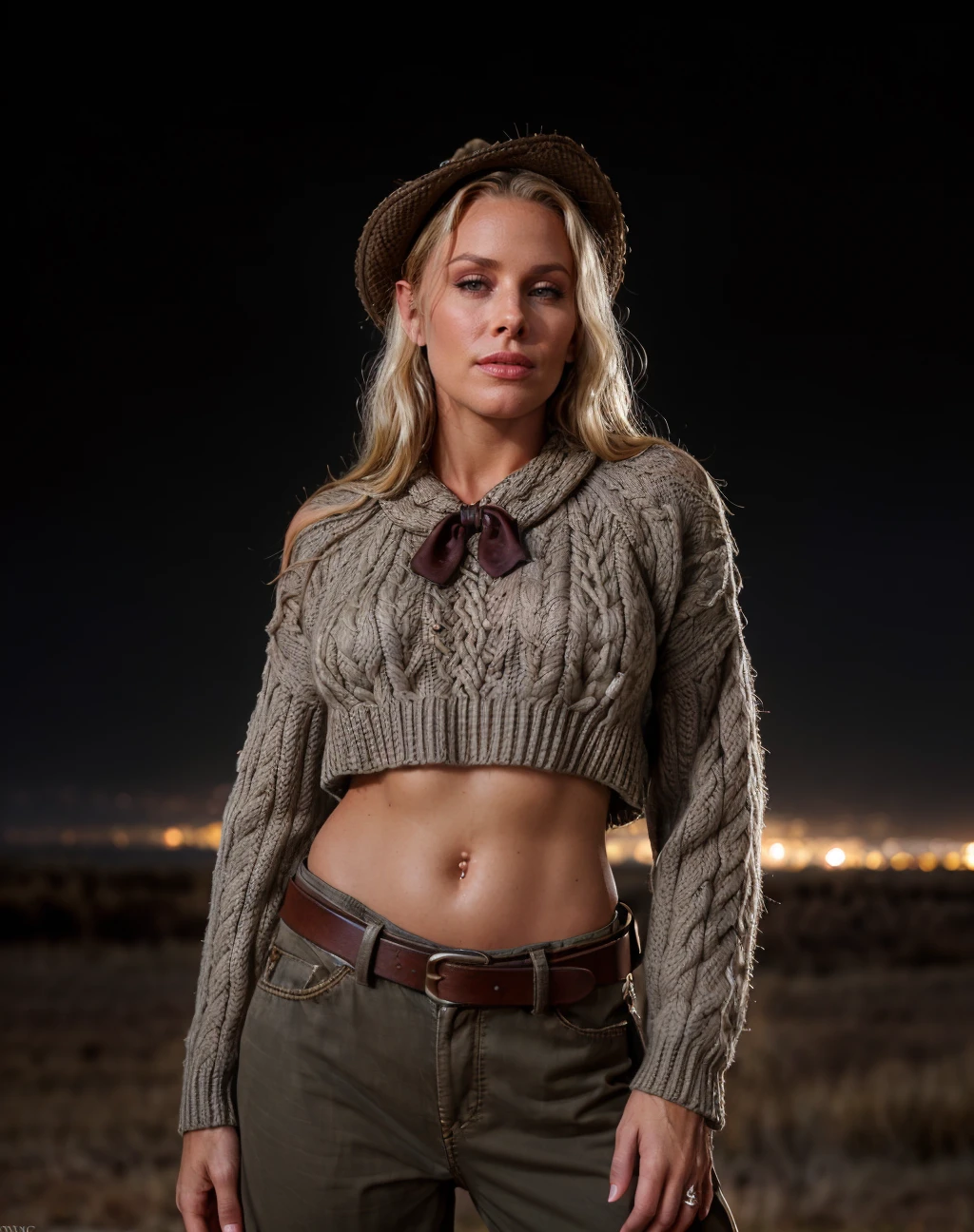 cinematic film still , raw, textured skin, realistic, style raw, <lora:quiron_NicoleSheridan_v1_lora:0.97> NicoleSheridanQuiron woman Dressed in the (style of Rustic Explorer extravagant outfit Vintage Gray Cable-knit sweater with Bow and arrow) (with Sky Islands in the background ), Lying on the back, arms crossed over chest, . shallow depth of field, vignette, highly detailed, high budget Hollywood movie, bokeh, cinemascope, moody, epic, gorgeous, film grain, grainy