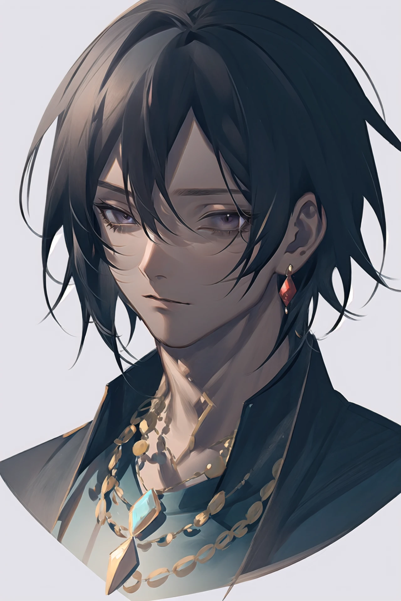 1boy, solo, male focus, jewelry, black hair, portrait, earrings, dark-skinned male, dark skin, closed mouth, black eyes, looking at viewer, necklace, short hair
/////////// <lora:reiko-000298:1>, <lora:ç»ä¸½çå
å½±:0.2>,<lora:add_detail:0.35>, <lora:adaptedmodel:0.35>