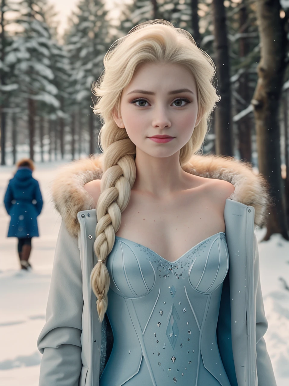 cinematic film still Frozen a 19 year old woman, (),(elsa-frzn:1.2), outside in the snow, medium breasts, single braid hair,  white natural pubic hair, (winter coat), <lora:elsa-frzn-v1.1-000003:0.9>  . Animated, fairytale, ice magic, highly detailed . shallow depth of field, vignette, highly detailed, high budget Hollywood movie, bokeh, cinemascope, moody, epic, gorgeous, film grain, grainy