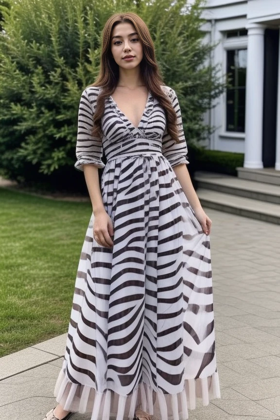 1woman, long hair, realistic, masterpiece, high detailed skin, looking at viewer, outdoor view, solo, full body shot
<lora:Zebra_Long_Dress_By_Stable_Yogi:1>zebra print, long dress