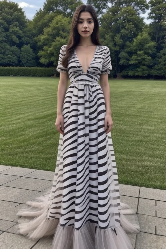 1woman, long hair, realistic, masterpiece, high detailed skin, looking at viewer, outdoor view, solo, full body shot
<lora:Zebra_Long_Dress_By_Stable_Yogi:1>zebra print, long dress