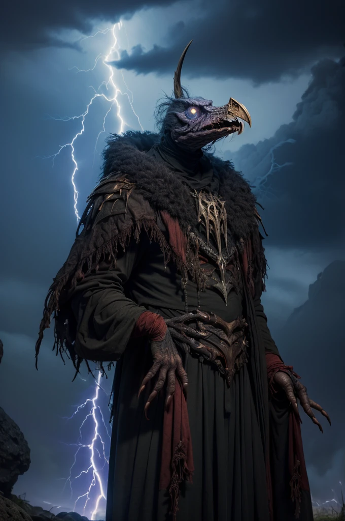skeksil, urskek with glowing eyes and lightning hair <lora:Skeksis:1>