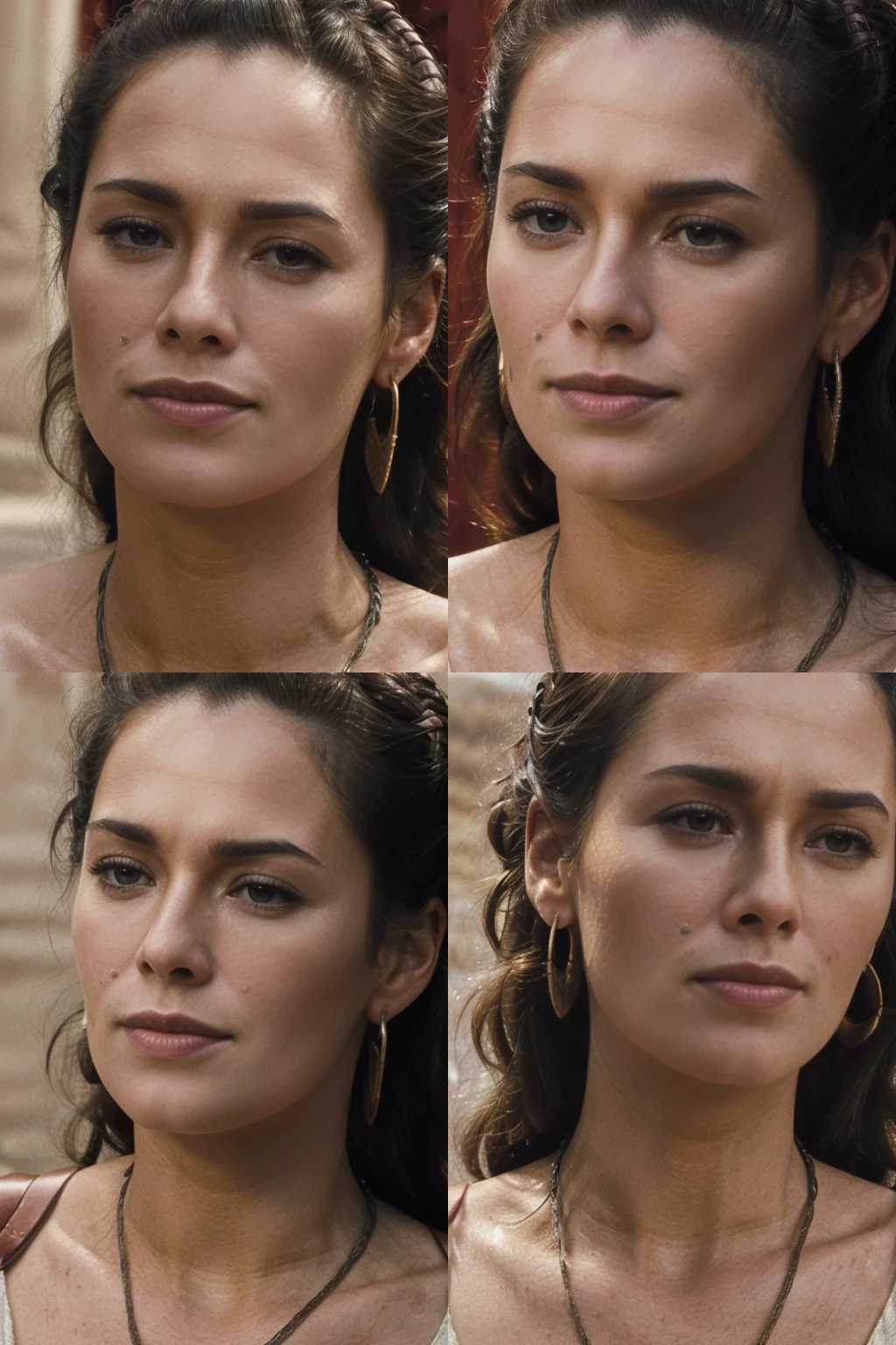 masterpiece, best quality, cinematic, volumetric lighting, very detailed, high resolution, sharp, sharp image, 4k, 8k, 35 mm,
<lora:Gorgo300Movie_LenaHeadey_smf_lora_v2:0.9>, 1girl, gorgo300-smf, realistic, solo, jewelry, earrings, portrait, necklace, black hair, lips, looking at viewer, black eyes, short hair, closed mouth, nose, brown hair, close-up, forehead, expressionless, mole