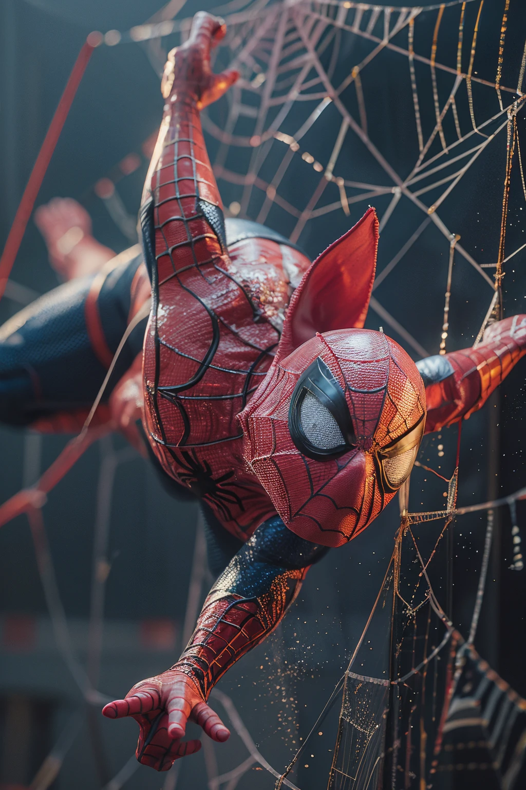 highres, 8k, absurdres, realistic, on web, web,
(Spider_Pig:1.3), silk, spider web, 1boy, solo, male focus, spider web print, blurry, superhero, bodysuit, mask, blurry background, depth of field
<lora:Spider_Pig-000008:0.5>