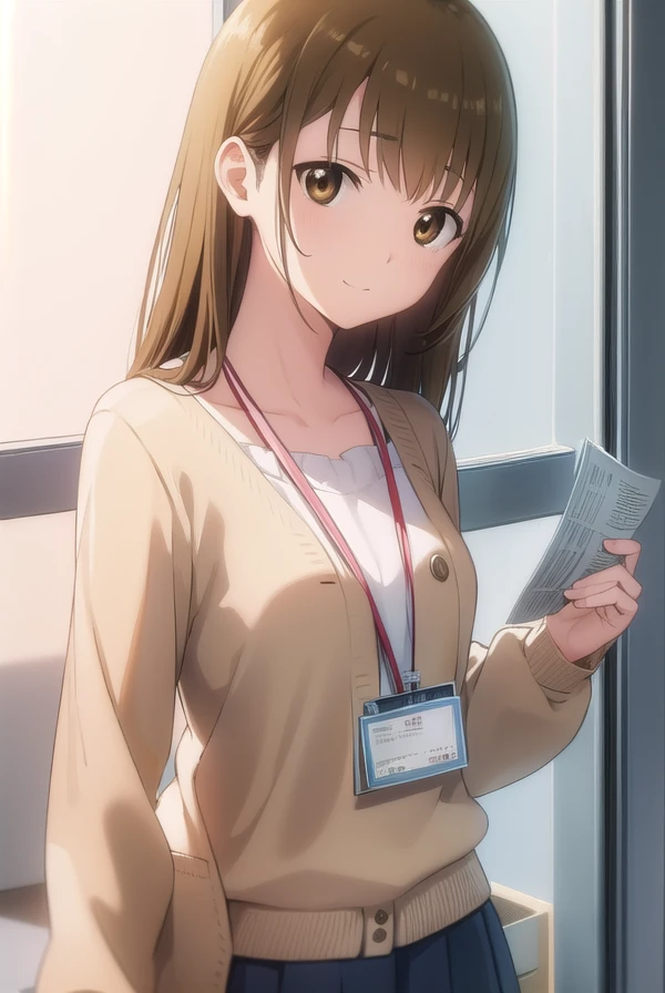 sayamiyoshi, <lora:saya miyoshi s1-lora-nochekaiser:1>,
saya miyoshi, long hair, brown hair, (brown eyes:1.5), smile,
BREAK collarbone, cardigan, id card, lanyard,
BREAK indoors, office,
BREAK looking at viewer, (cowboy shot:1.5),
BREAK <lyco:GoodHands-beta2:1>, (masterpiece:1.2), best quality, high resolution, unity 8k wallpaper, (illustration:0.8), (beautiful detailed eyes:1.6), extremely detailed face, perfect lighting, extremely detailed CG, (perfect hands, perfect anatomy),