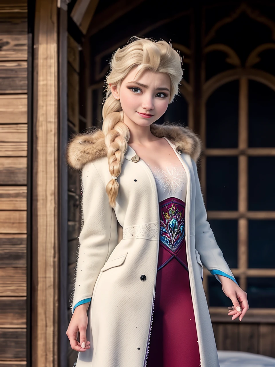 cinematic photo Frozen a 19 year old woman, (),(elsa-frzn:1.2), in castle bedroom, medium breasts, single braid hair, white natural pubic hair, (winter coat), <lora:elsa-frzn-v1.1-000003:1> . Animated, fairytale, ice magic, highly detailed . 35mm photograph, film, bokeh, professional, 4k, highly detailed