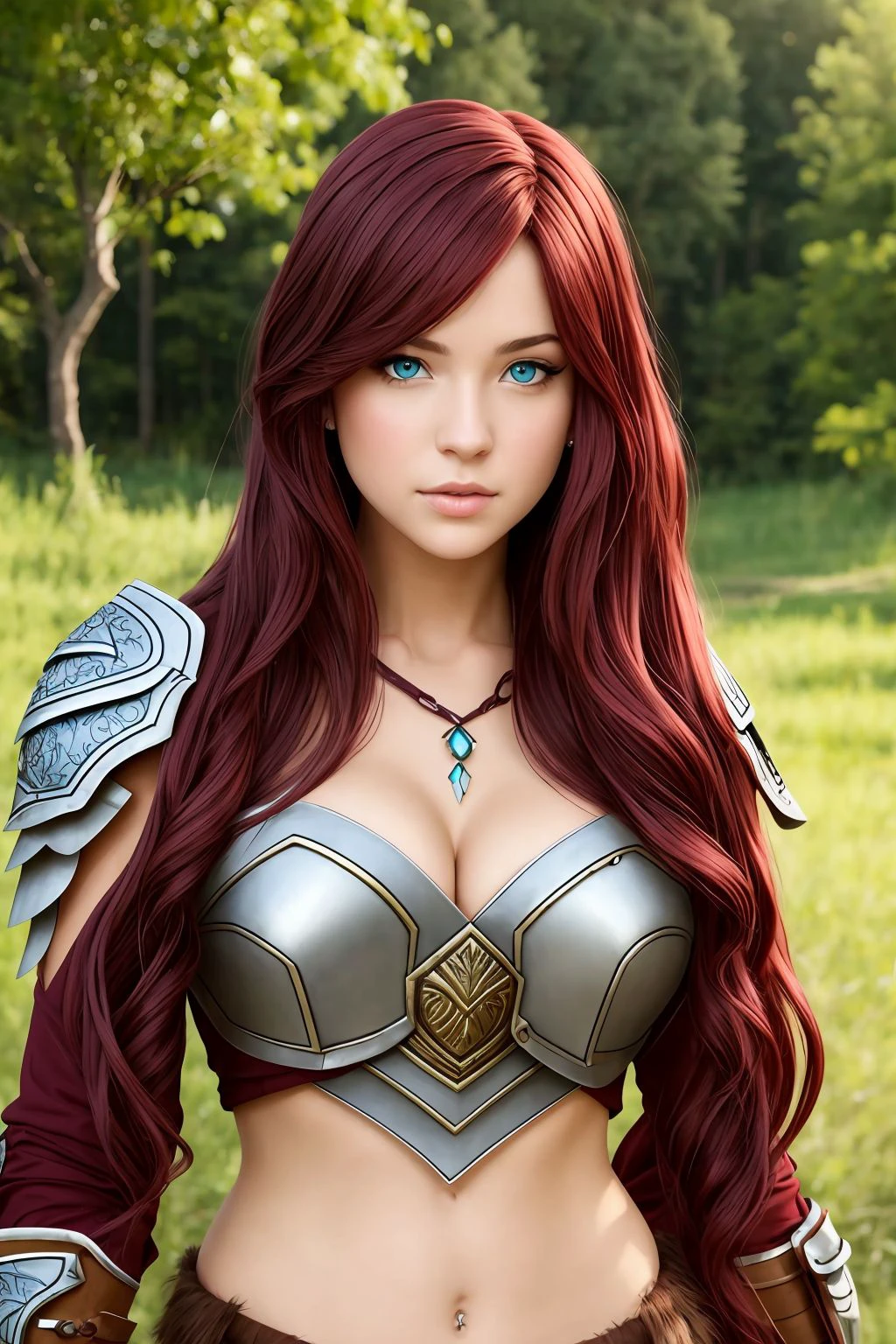 woman, burgundy hair, hazel eyes, barbarian <lora:Barbarian_v1:1>, upper body