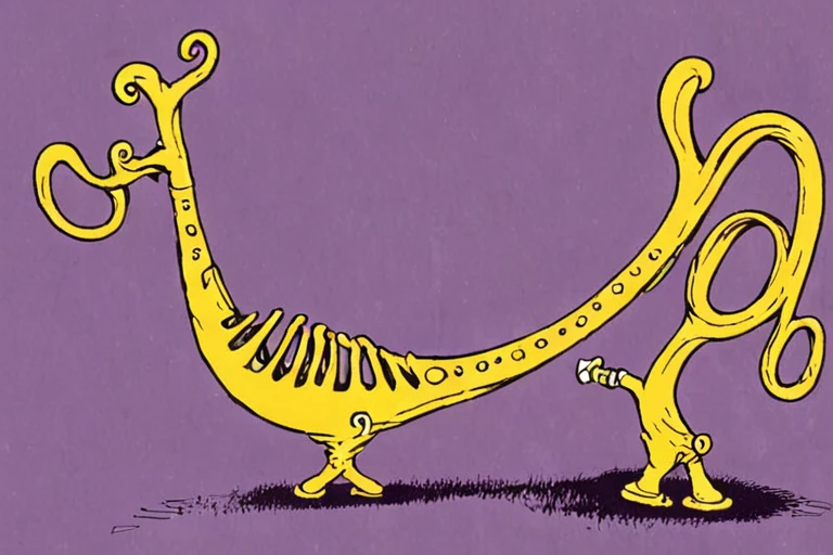 a children's book illustration of a weird horned musical instrument  by Dr. Seuss  <lora:Dr._Seuss_Style_XL>
