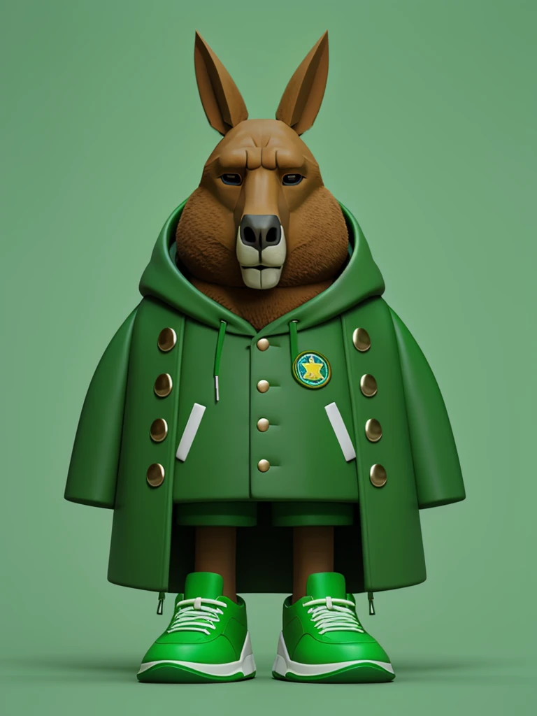 Masterpiece,top-notch quality,xiaokeai,chibi,hdri,Edge light,
solo,shoes,Kangaroo, anthropomorphized,smile,standing,full body,shirt,green footwear,coat,sneakers,buttons,jacket,open clothes,oversized clothes,Green military coat,c4d,blender,
<lora:æ¨¡åæåBlindbox:0.6>,