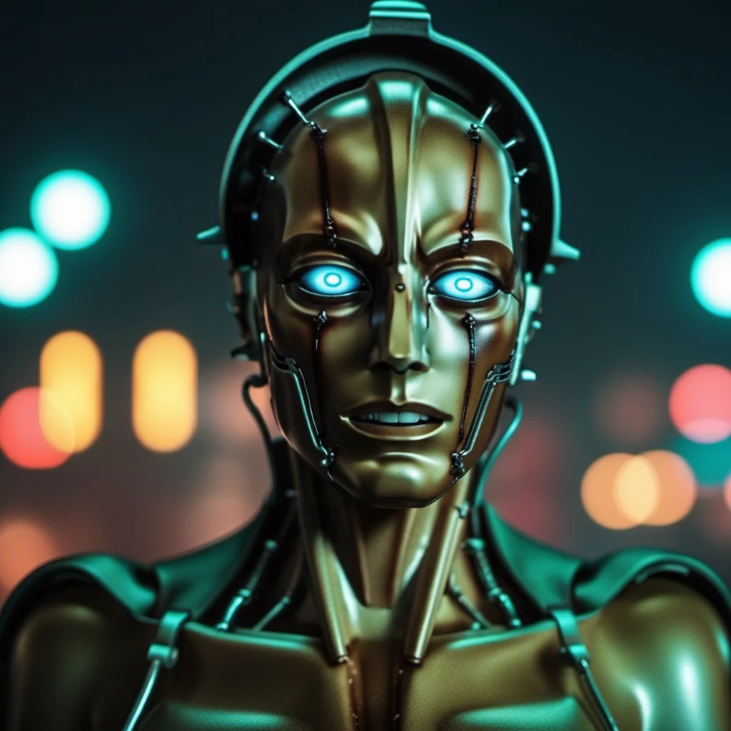 Maschinenmensch1024, a robot, cyberpunk background, neon lights, highly detailed, attack on titan, photography, ultra sharp, film, professional, 64k <lora:Maschinenmensch1024:0.7>