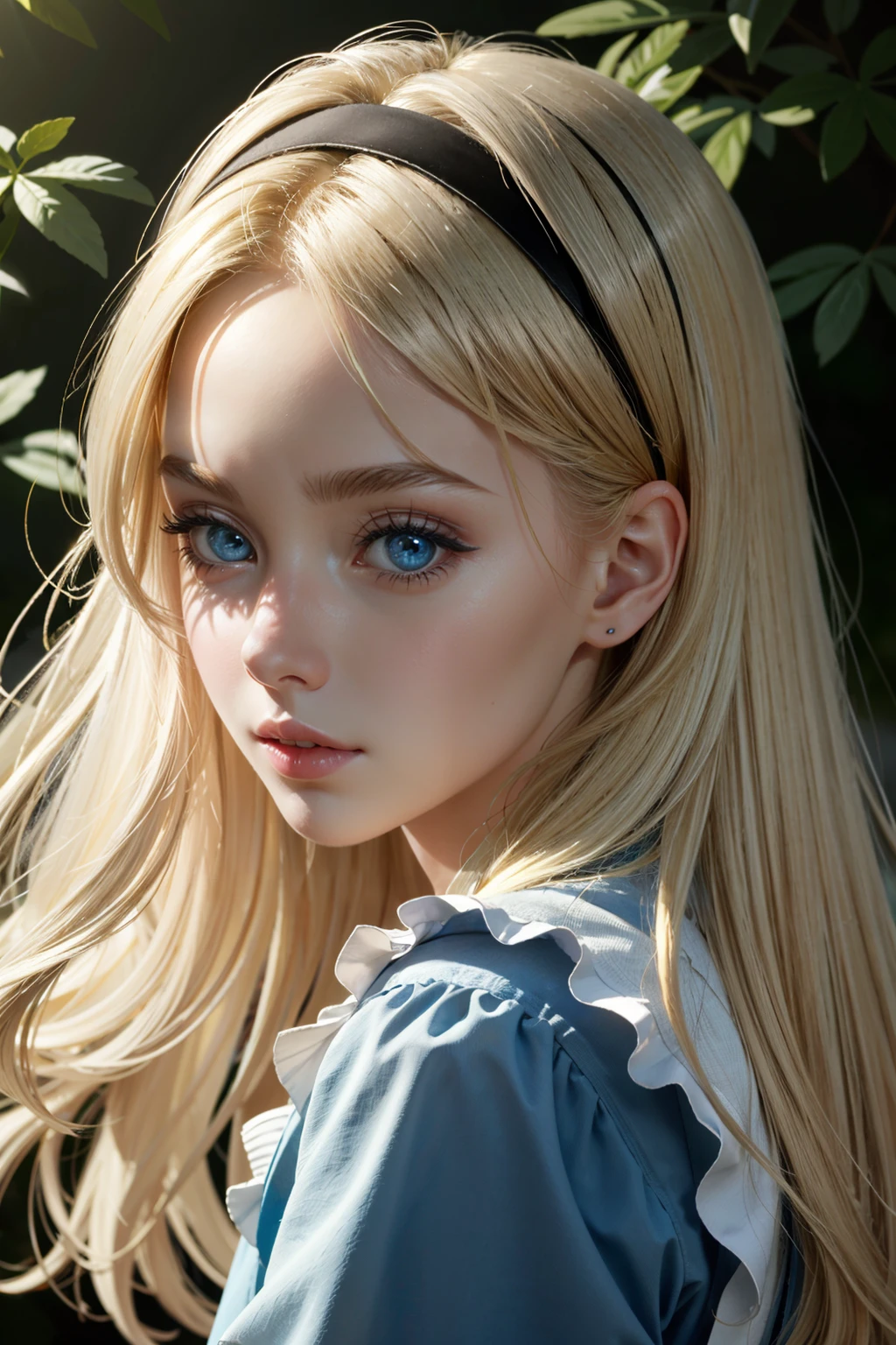 ((ultra detailed, masterpiece, best quality))
<lora:DisneyAlice:0.9>
DisneyAlice, 1girl, solo, long hair, blonde hair, blue eyes, black hairband, portrait