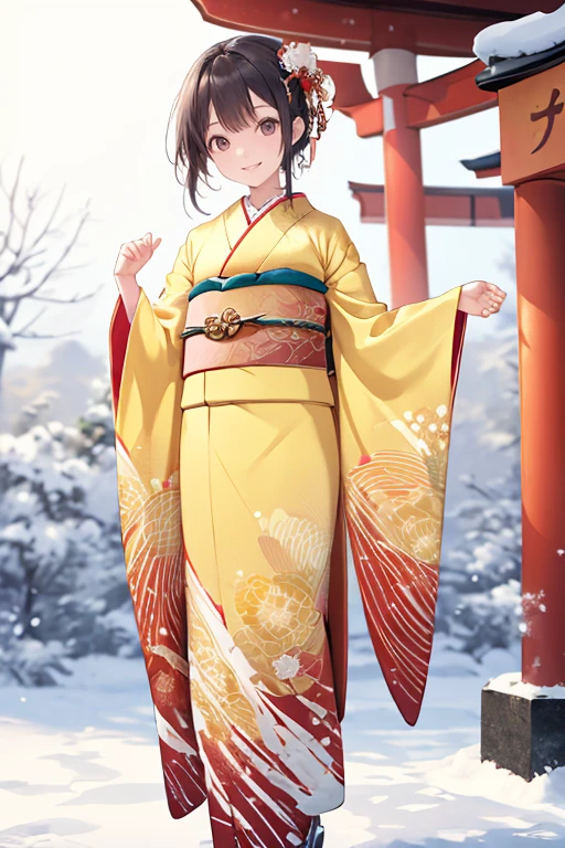 highres, ultra detailed, (best quality:1.2), very high resolution, refraction, full color, 1girl,embarrassed,
<lora:furisode-000016:1>yellow furisode, winter background, torii, extend one's arms