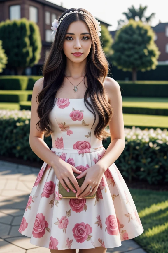 1woman, long hair, realistic, masterpiece, high detailed skin, looking at viewer, outdoor view, solo, full body shot
<lora:Floral_Wedding_Dress_By_Stable_Yogi:0.5> floral print, short wedding dress, hairband, bow, necklace, jewellery, makeup, purse